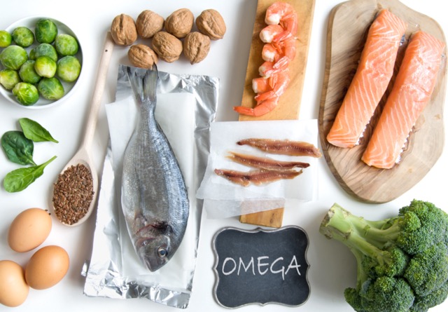 Food sources rich in omega including seafood, vegetables and seeds