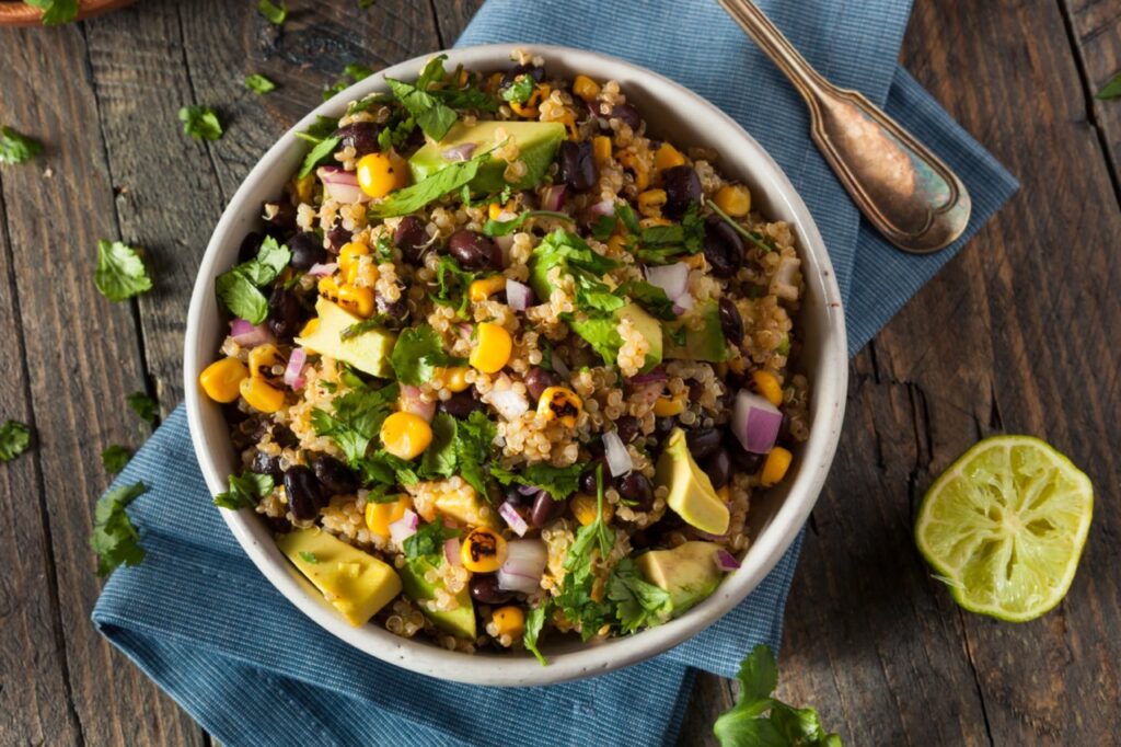 Homemade Southwestern Mexican Quinoa Salad with Beans Corn and Cilantro.