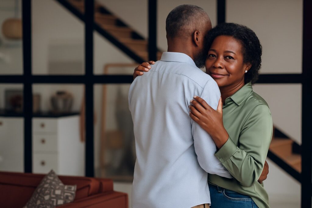 a black couple hugging