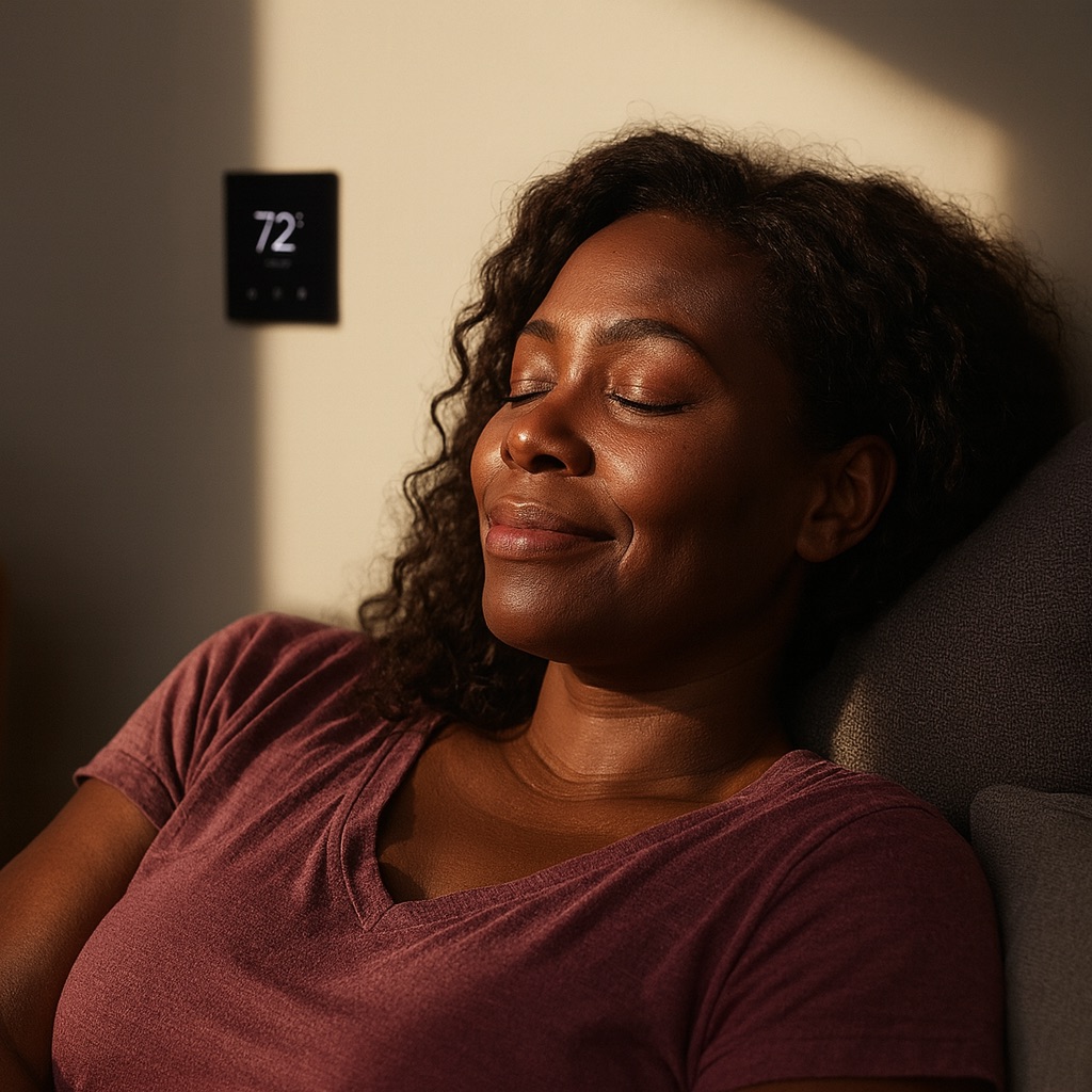 Cool and comfortable bedroom setup for menopause self-care comfort